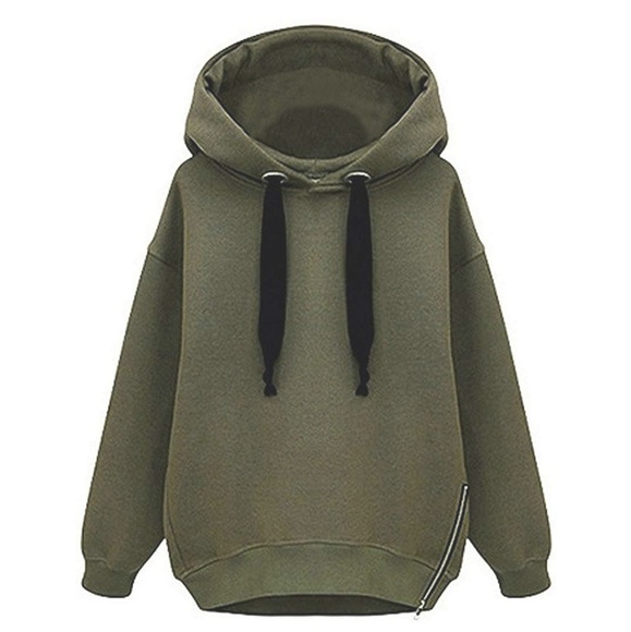 Tops - 🐢Comfy Army Green Pullover Hoodie w/Side Zipper🐢